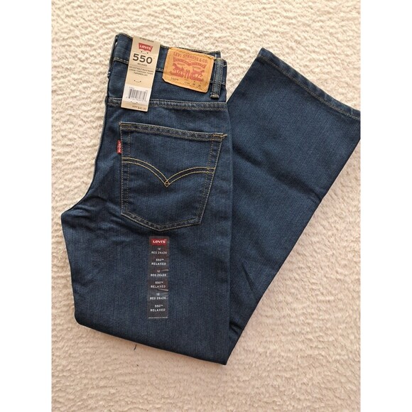 Levis 550 Jeans Boys Size 12 Regular Straight Leg Relaxed Adjustable Waist Blue - Picture 1 of 13